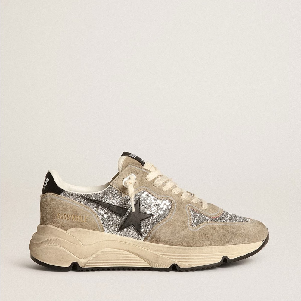 Golden Goose Beige and Silver Glitter Sneaker (running sole, size 39)